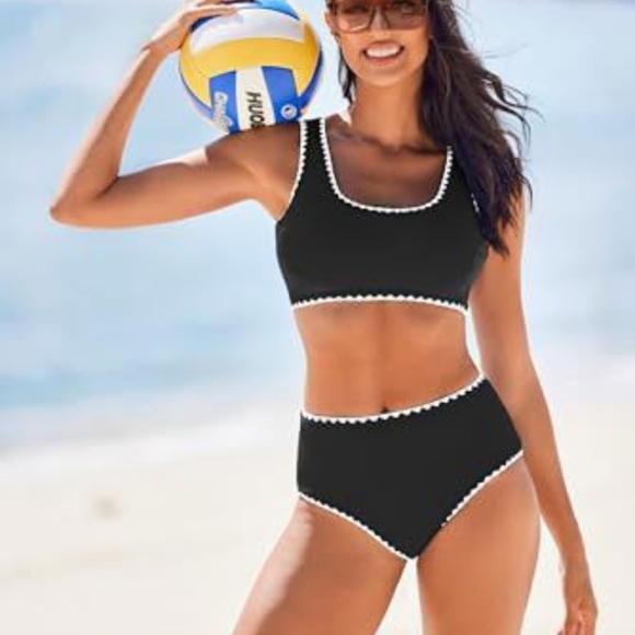 Black and White Sporty High-Waisted Bikini, Brand NEW, Size Small - Picture 4 of 5